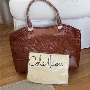 Brand new Cole Haan Genevieve woven leather box tote